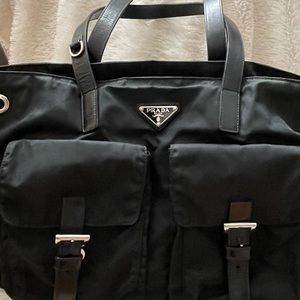 Prada Leather-Trimmed Tessuto Tote